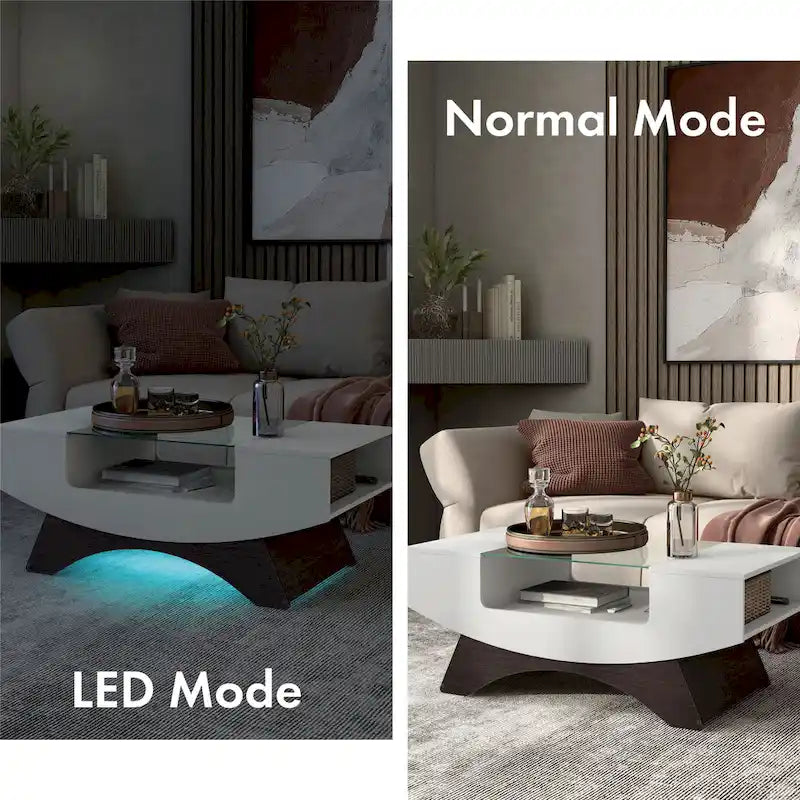 Table basse de rangement contemporaine avec incrustation de verre