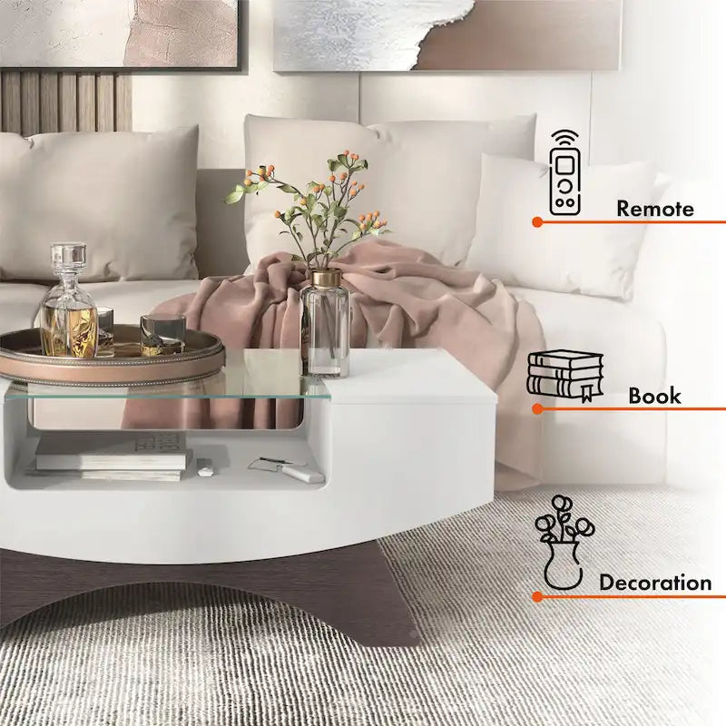Table basse de rangement contemporaine avec incrustation de verre