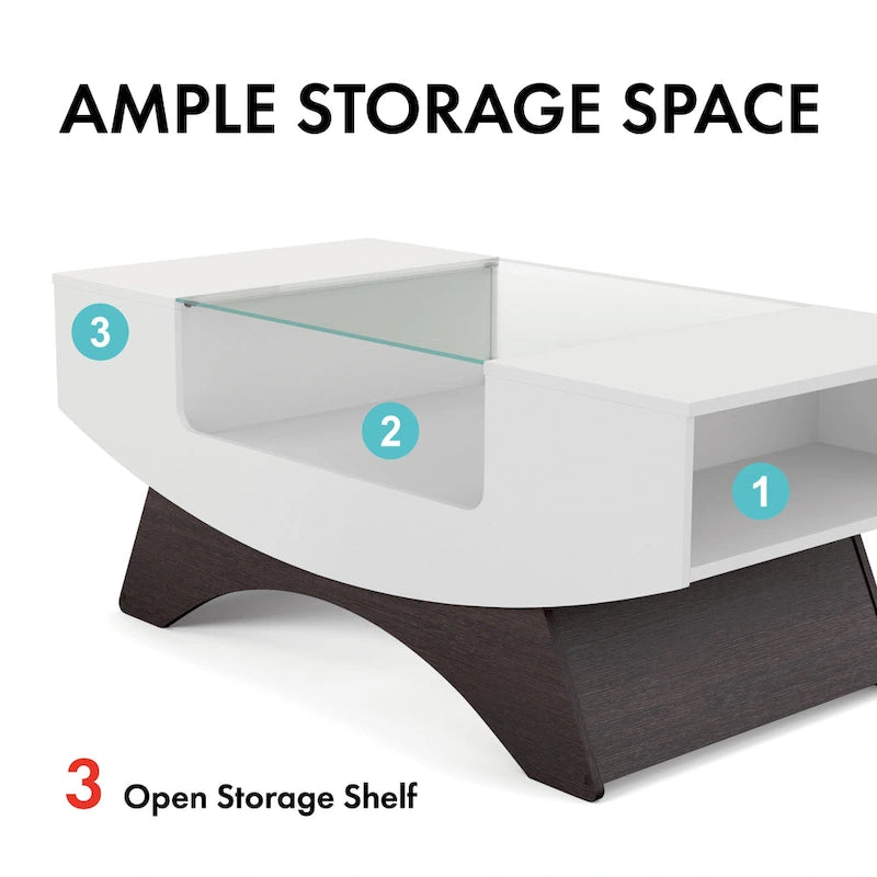 Table basse de rangement contemporaine avec incrustation de verre