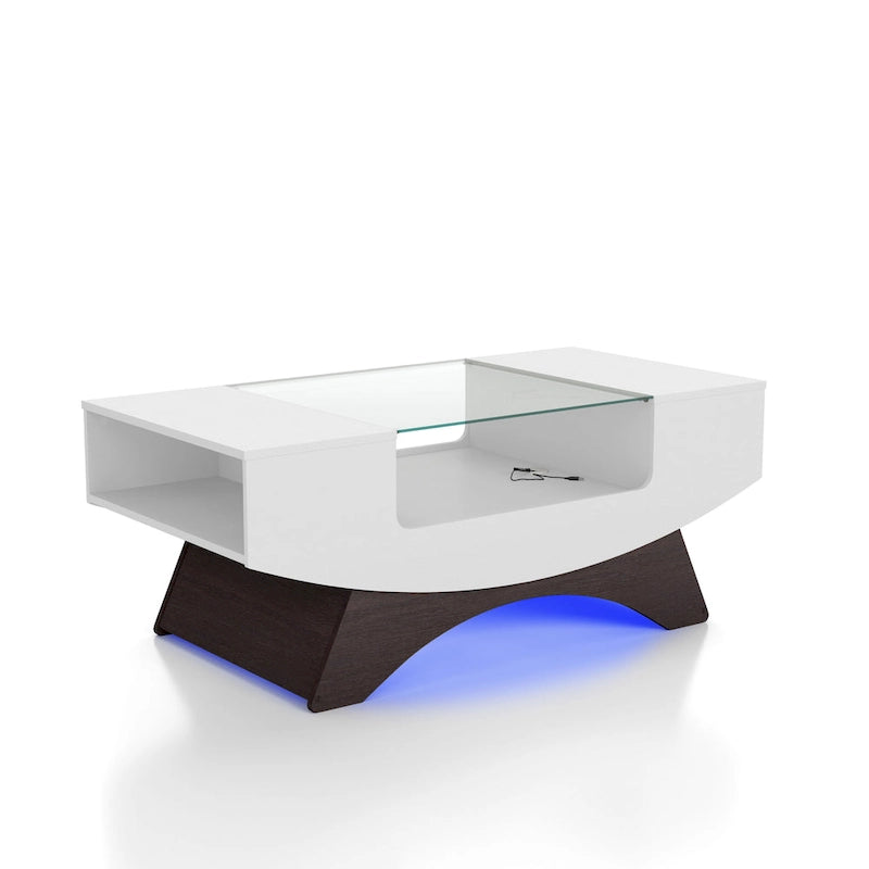 Table basse de rangement contemporaine avec incrustation de verre