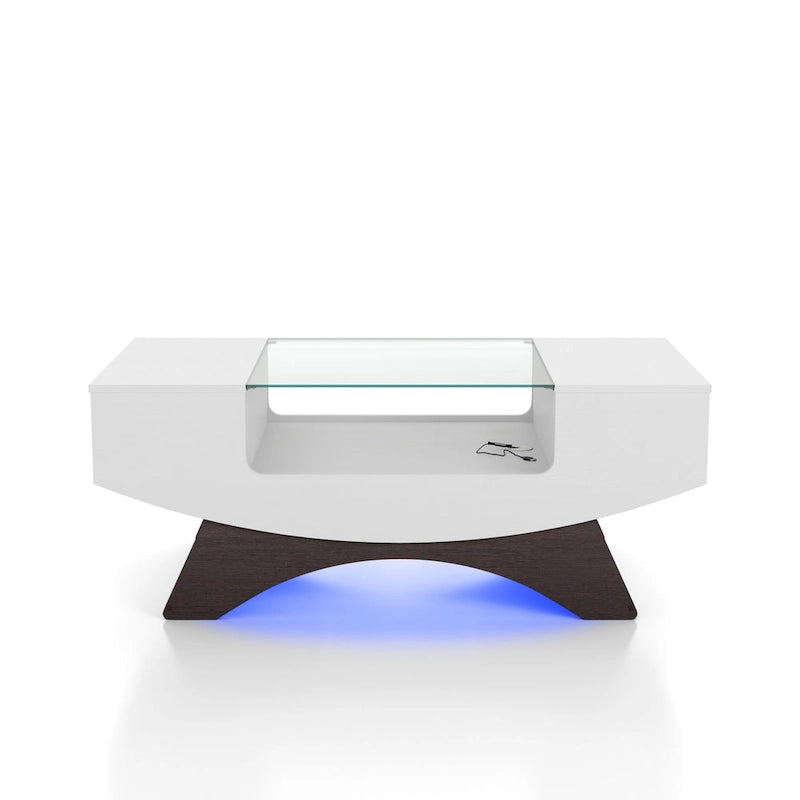 Table basse de rangement contemporaine avec incrustation de verre