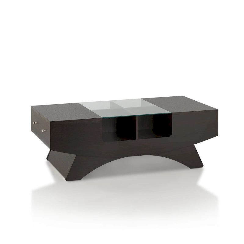 Table basse de rangement contemporaine avec incrustation de verre
