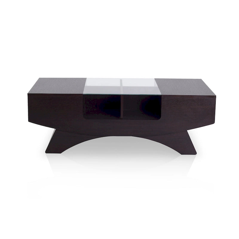 Table basse de rangement contemporaine avec incrustation de verre