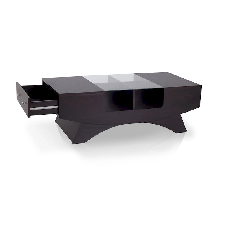 Table basse de rangement contemporaine avec incrustation de verre