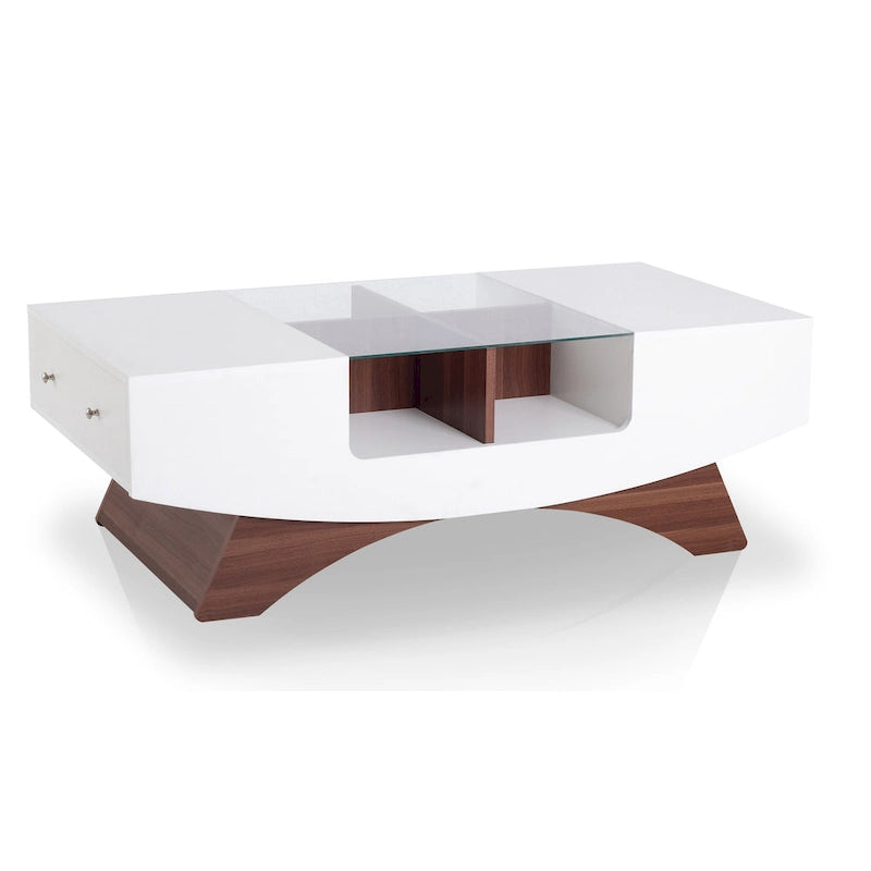 Table basse de rangement contemporaine avec incrustation de verre