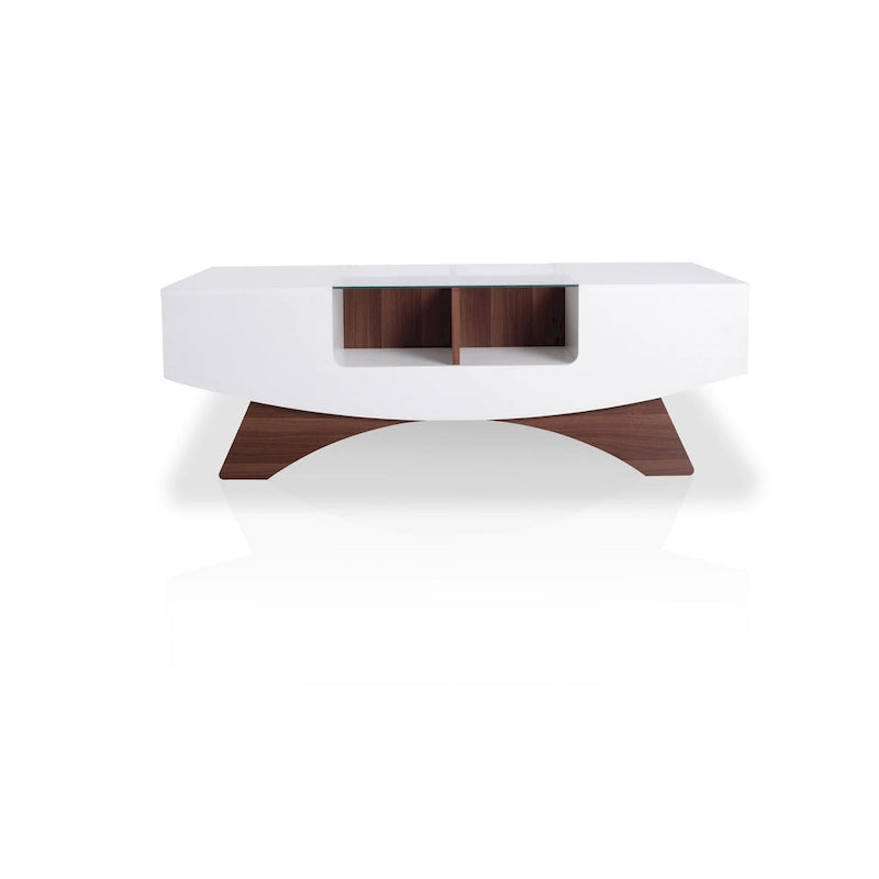 Table basse de rangement contemporaine avec incrustation de verre