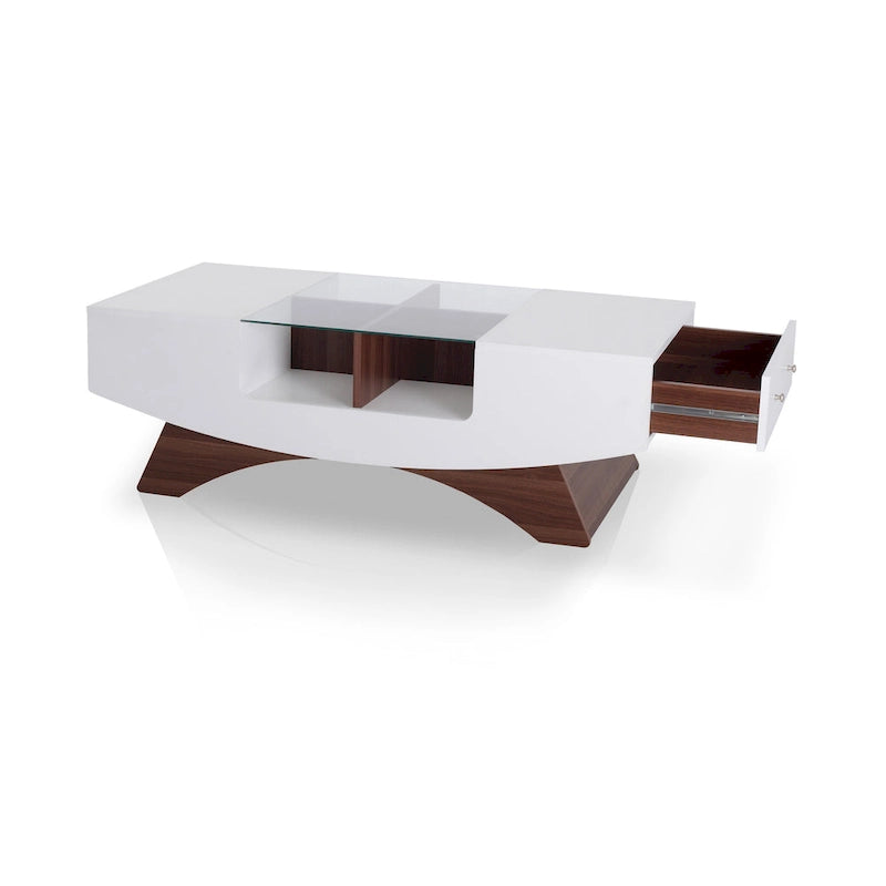 Table basse de rangement contemporaine avec incrustation de verre