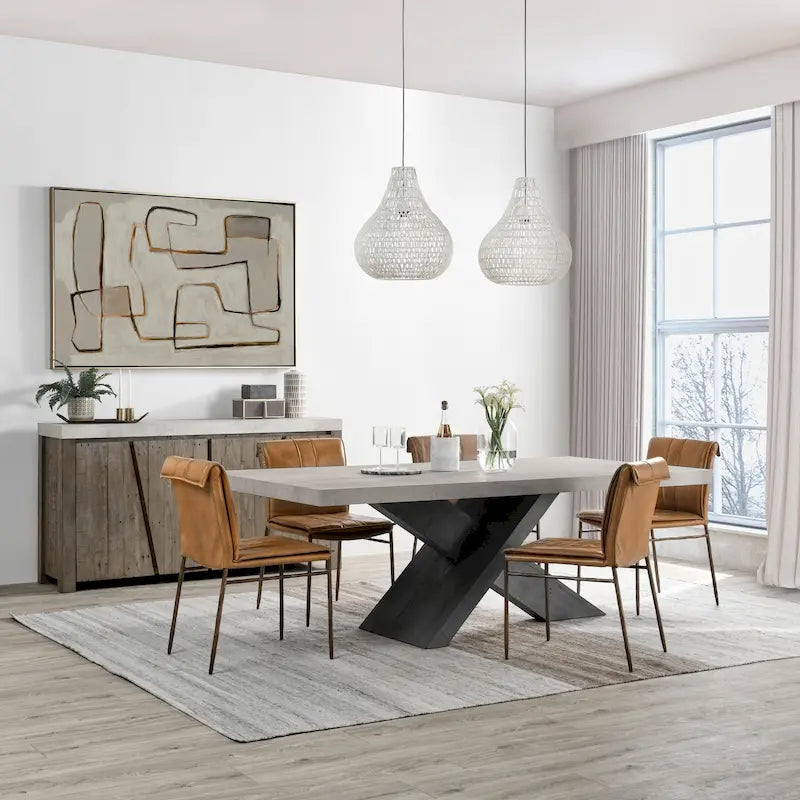 Table de salle à manger en stratifié béton et pin recyclé de 84 po