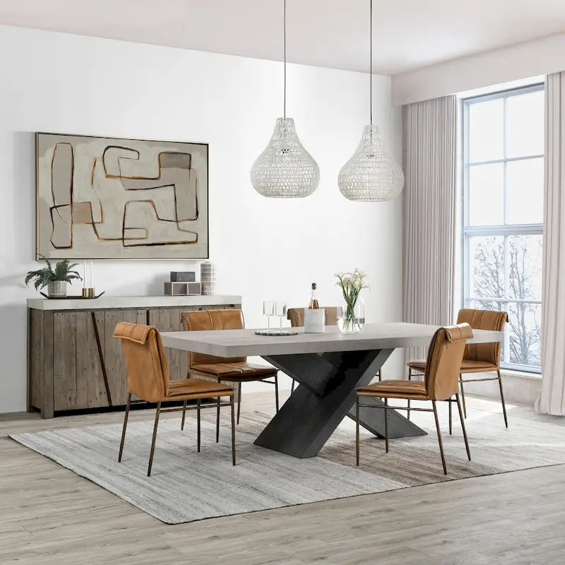 Table de salle à manger en stratifié béton et pin recyclé de 84 po