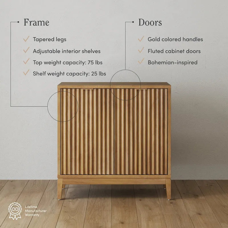 Buffet moderne avec portes cannelées et poignées en laiton