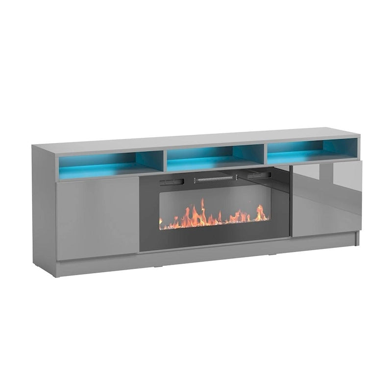 Meuble TV moderne de 160 cm avec cheminée électrique et lumières LED