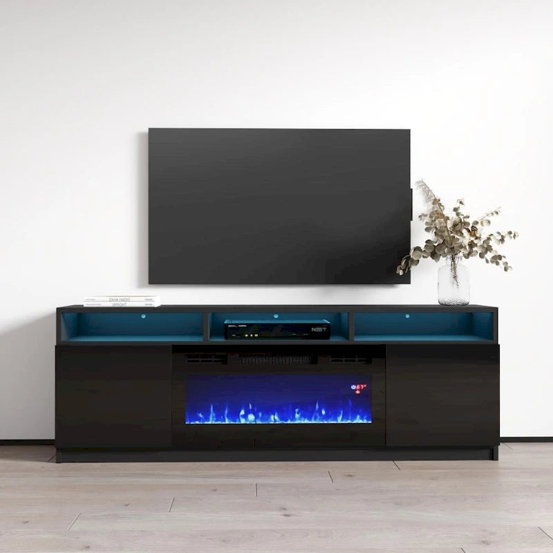 Meuble TV moderne de 160 cm avec cheminée électrique et lumières LED