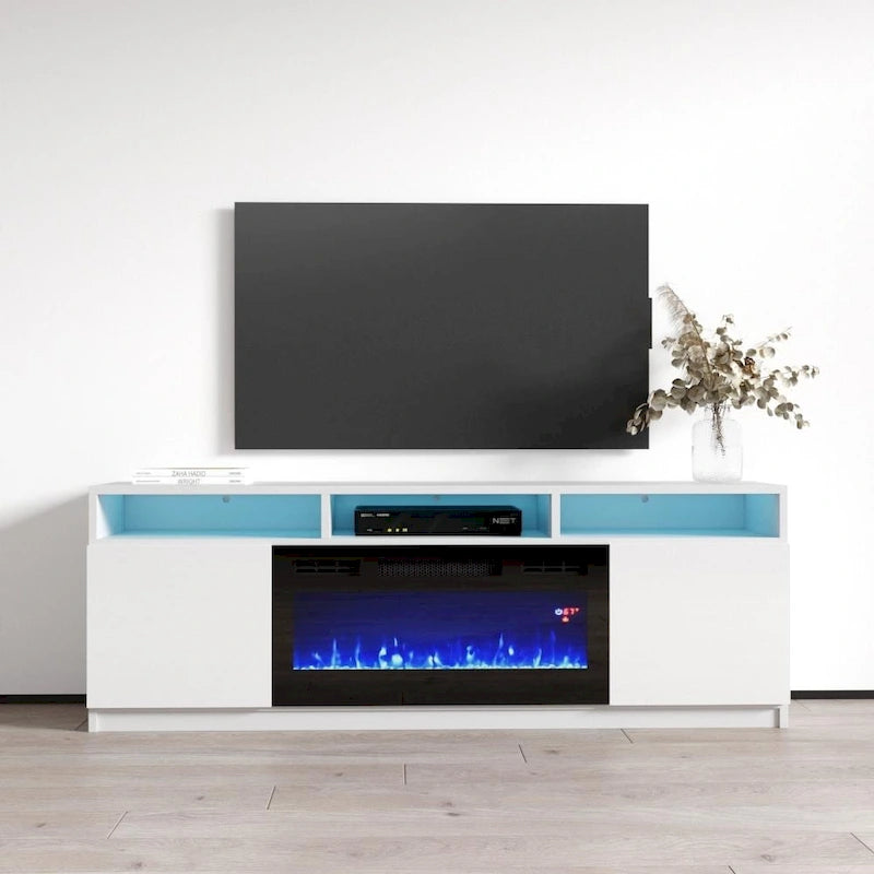Meuble TV moderne de 160 cm avec cheminée électrique et lumières LED