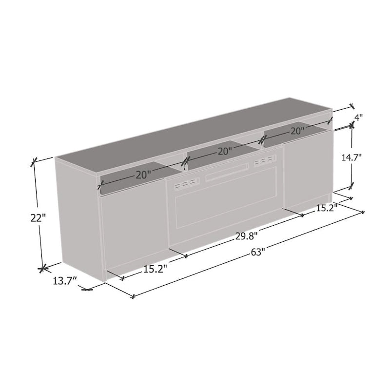 Meuble TV moderne de 160 cm avec cheminée électrique et lumières LED