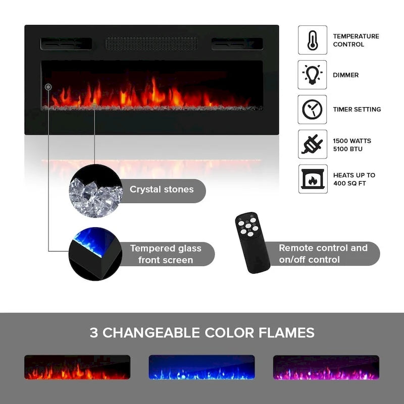 Meuble TV moderne de 160 cm avec cheminée électrique et lumières LED