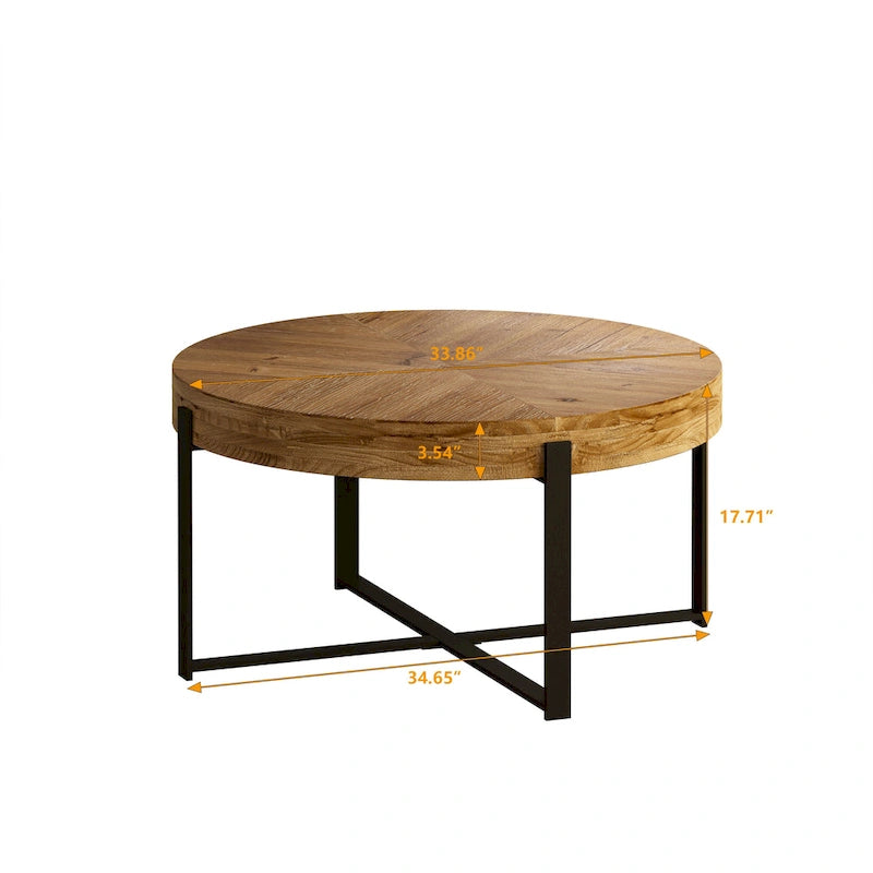 33.86 Table basse ronde en bois moderne rétro avec pieds croisés