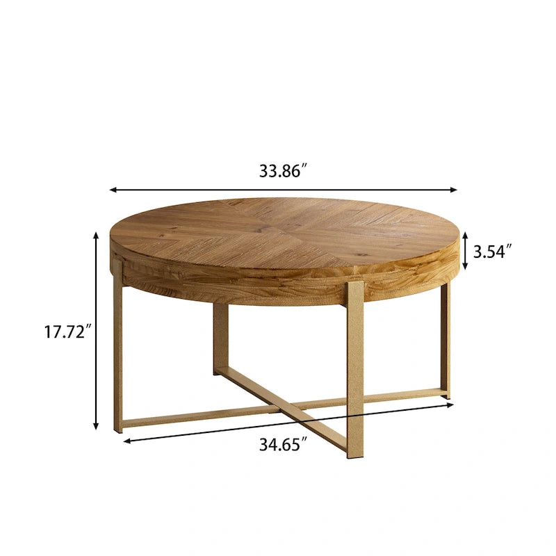 33.86 Table basse ronde en bois moderne rétro avec pieds croisés