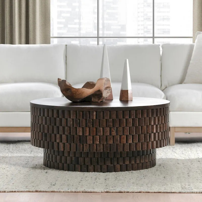 Table basse ronde en manguier de 40" avec rangement intérieur