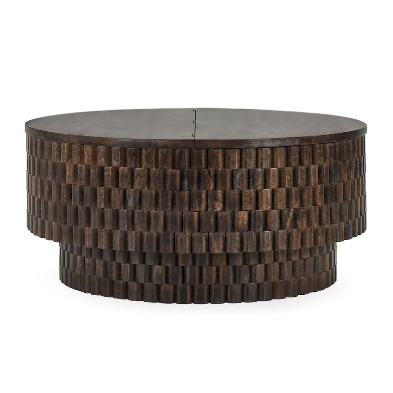 Table basse ronde en manguier de 40" avec rangement intérieur