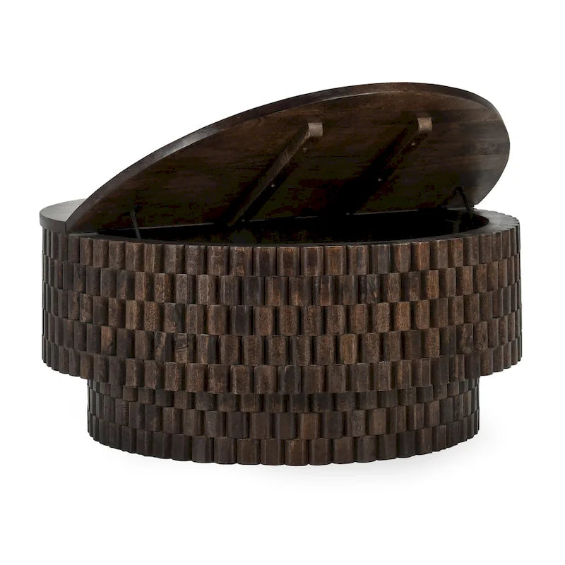 Table basse ronde en manguier de 40" avec rangement intérieur