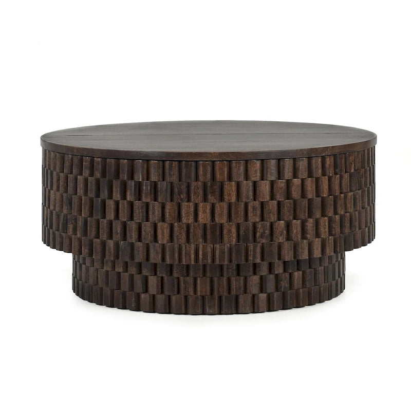 Table basse ronde en manguier de 40" avec rangement intérieur
