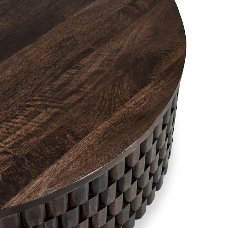 Table basse ronde en manguier de 40" avec rangement intérieur