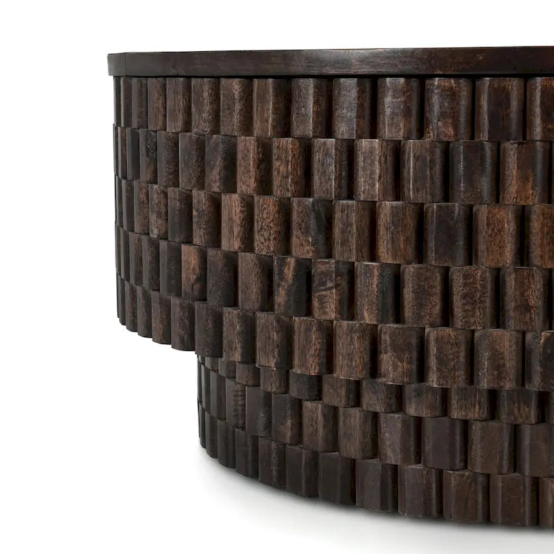 Table basse ronde en manguier de 40" avec rangement intérieur