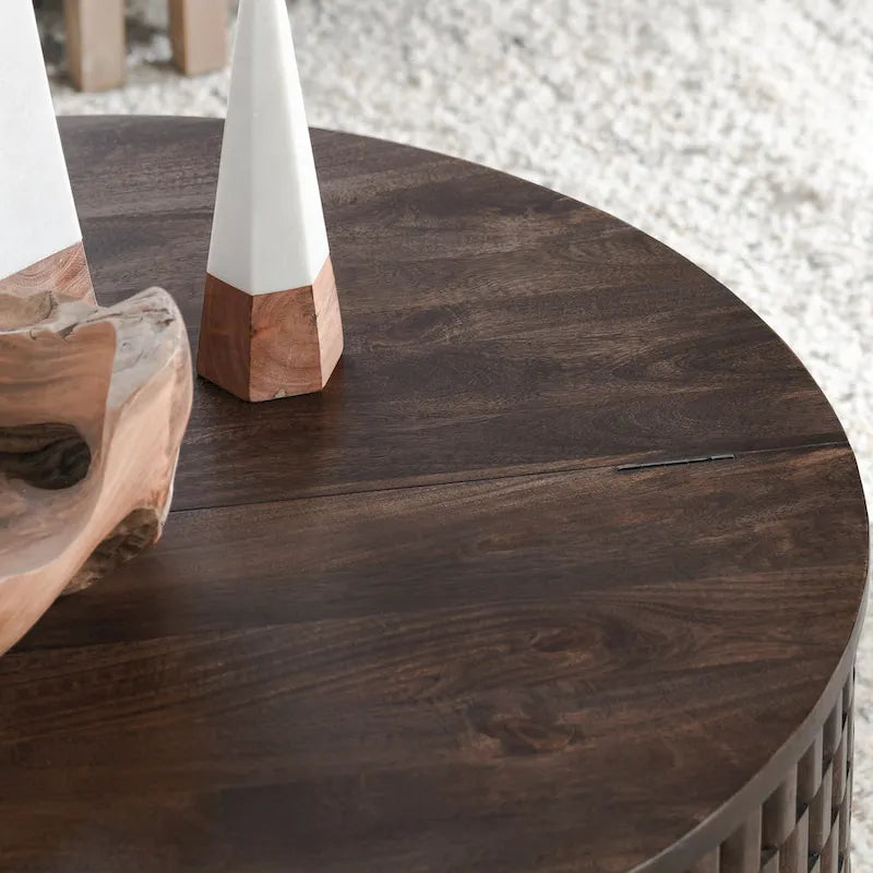 Table basse ronde en manguier de 40" avec rangement intérieur