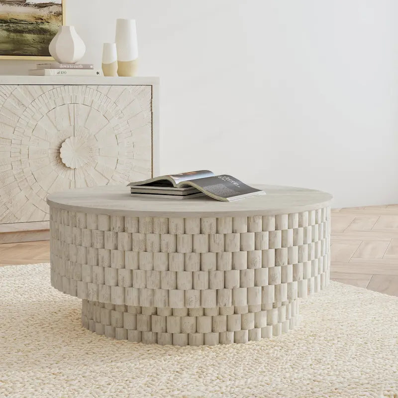 Table basse ronde en manguier de 40" avec rangement intérieur