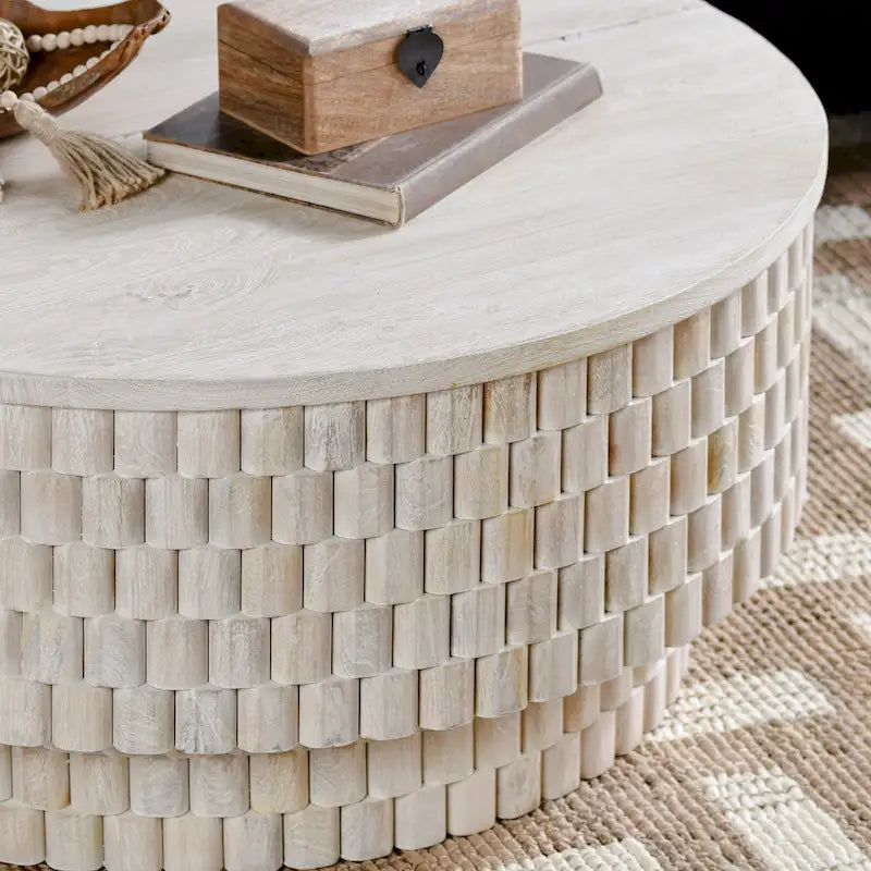 Table basse ronde en manguier de 40" avec rangement intérieur