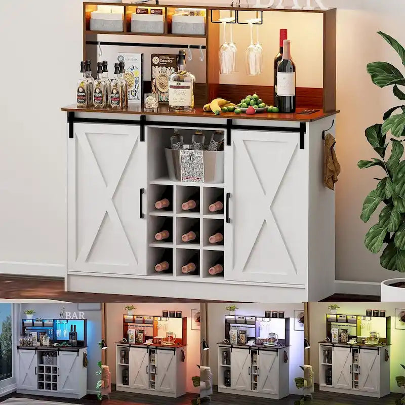 Meuble de bar à café de 120 cm avec lumières LED et prise de courant