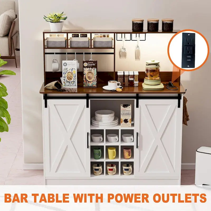 Meuble de bar à café de 120 cm avec lumières LED et prise de courant
