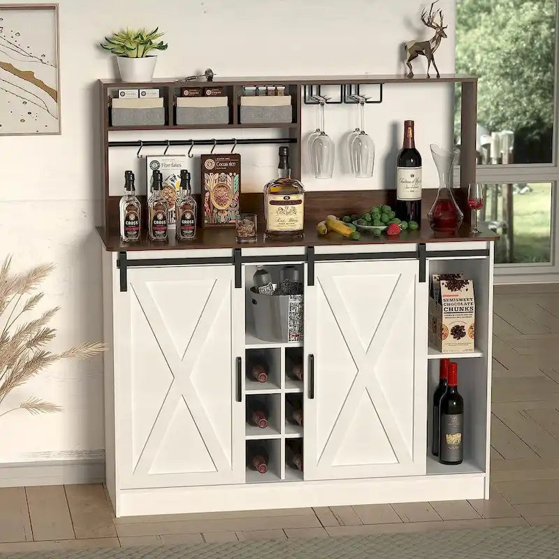 Meuble de bar à café de 120 cm avec lumières LED et prise de courant