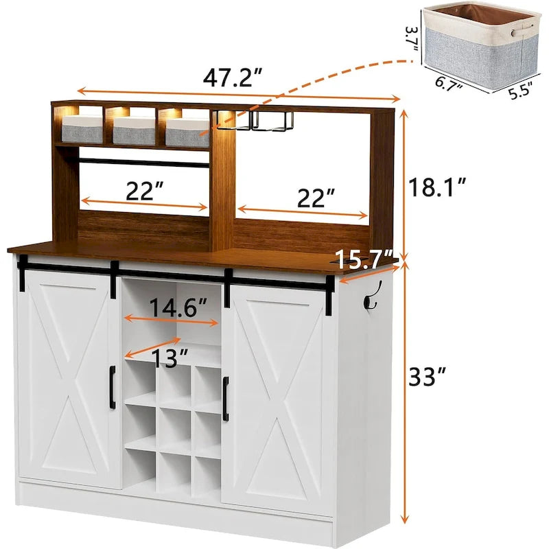Meuble de bar à café de 120 cm avec lumières LED et prise de courant
