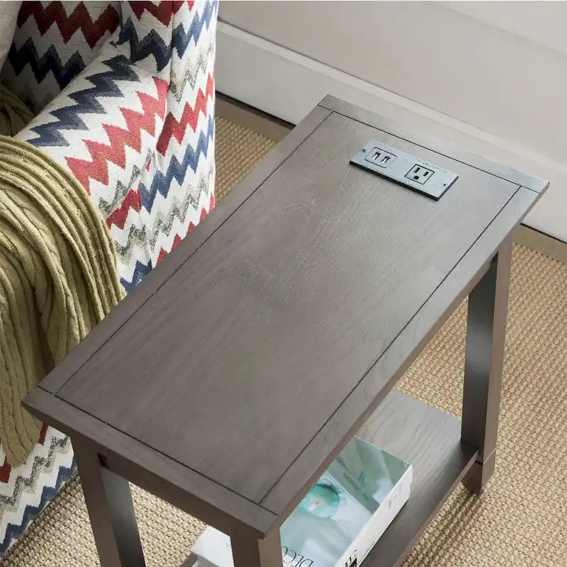 Table d'appoint rustique en ardoise avec ports de charge USB-C et CA