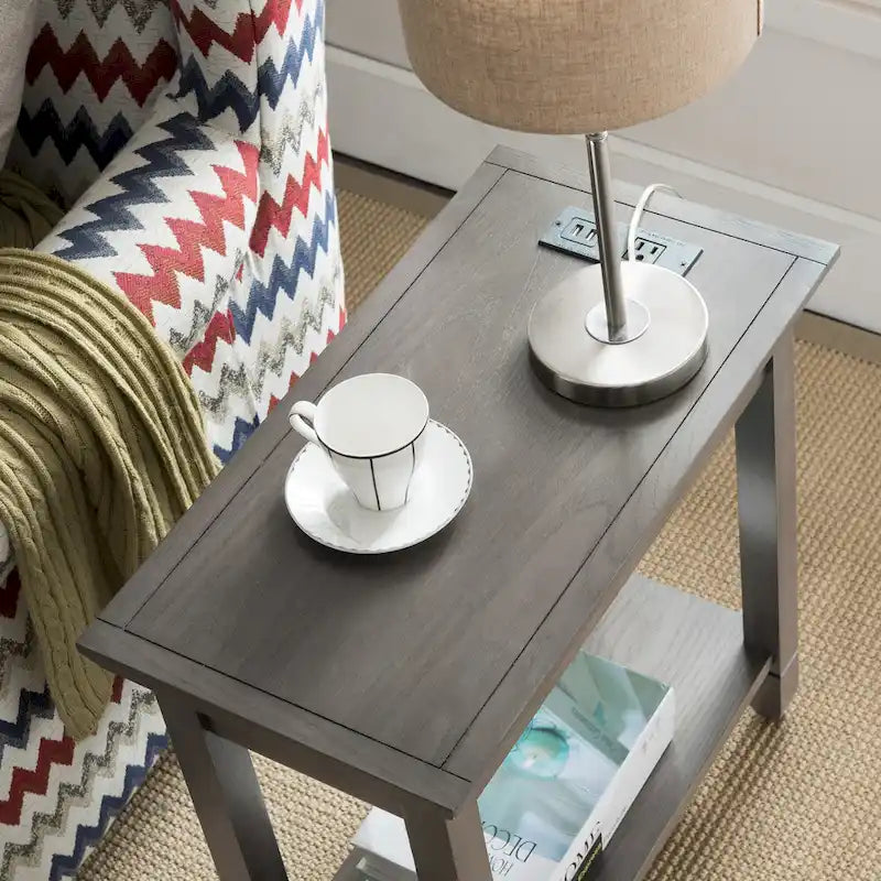 Table d'appoint rustique en ardoise avec ports de charge USB-C et CA