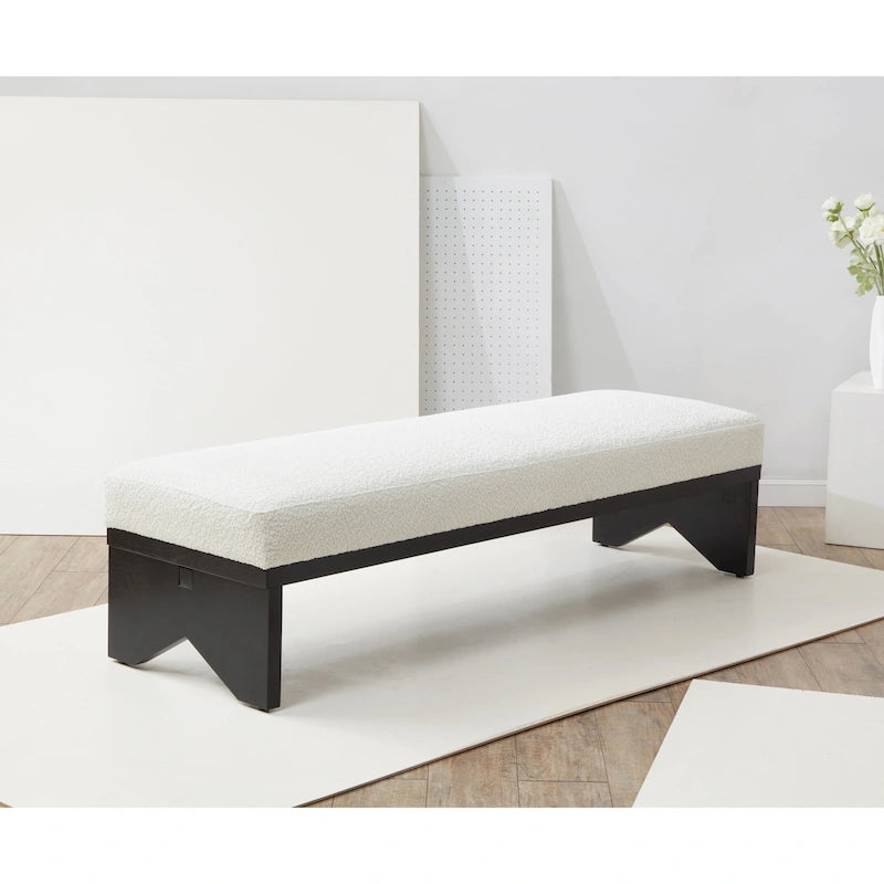 Banc rembourré de style moderne du milieu du siècle en tissu bouclé