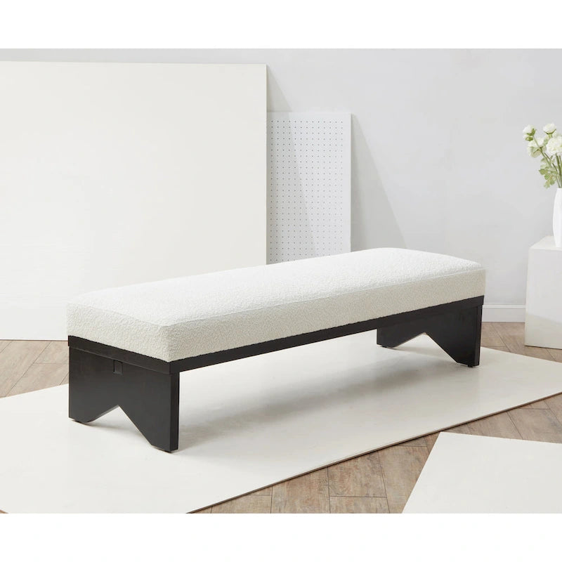 Banc rembourré de style moderne du milieu du siècle en tissu bouclé