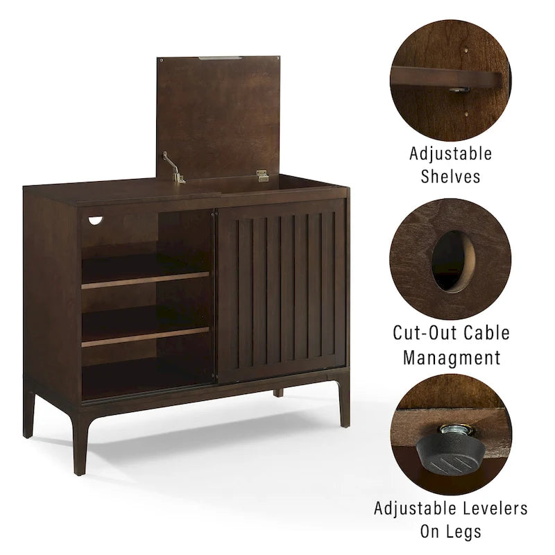 Console pour supports d'enregistrement avec portes coulissantes à lattes