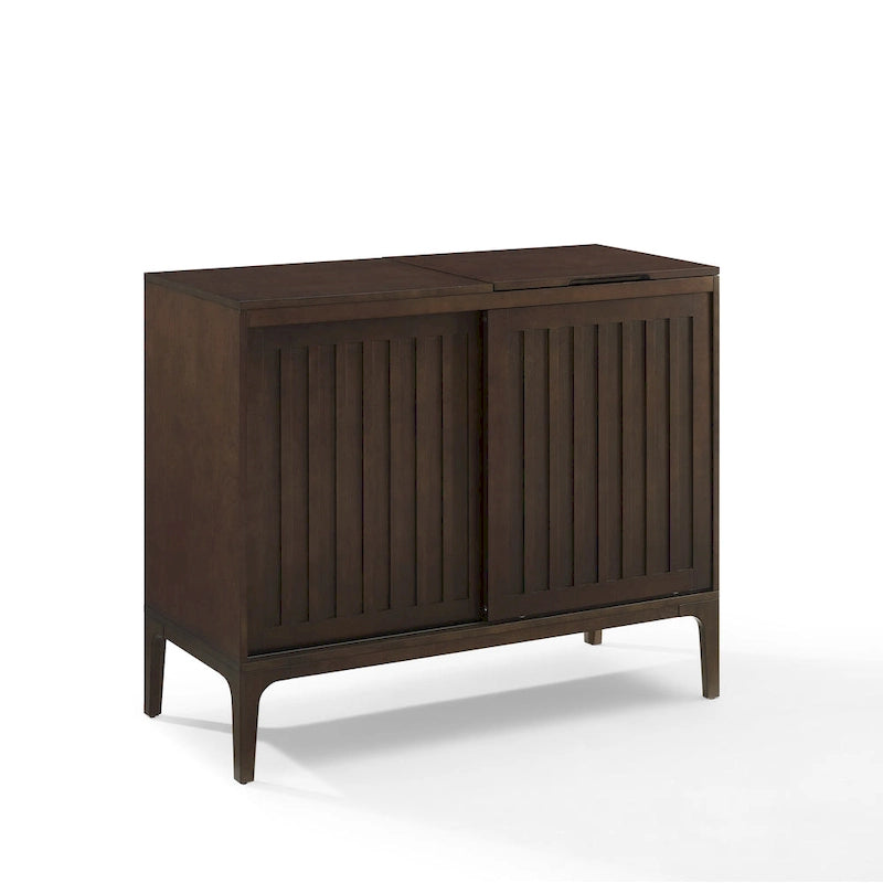 Console pour supports d'enregistrement avec portes coulissantes à lattes