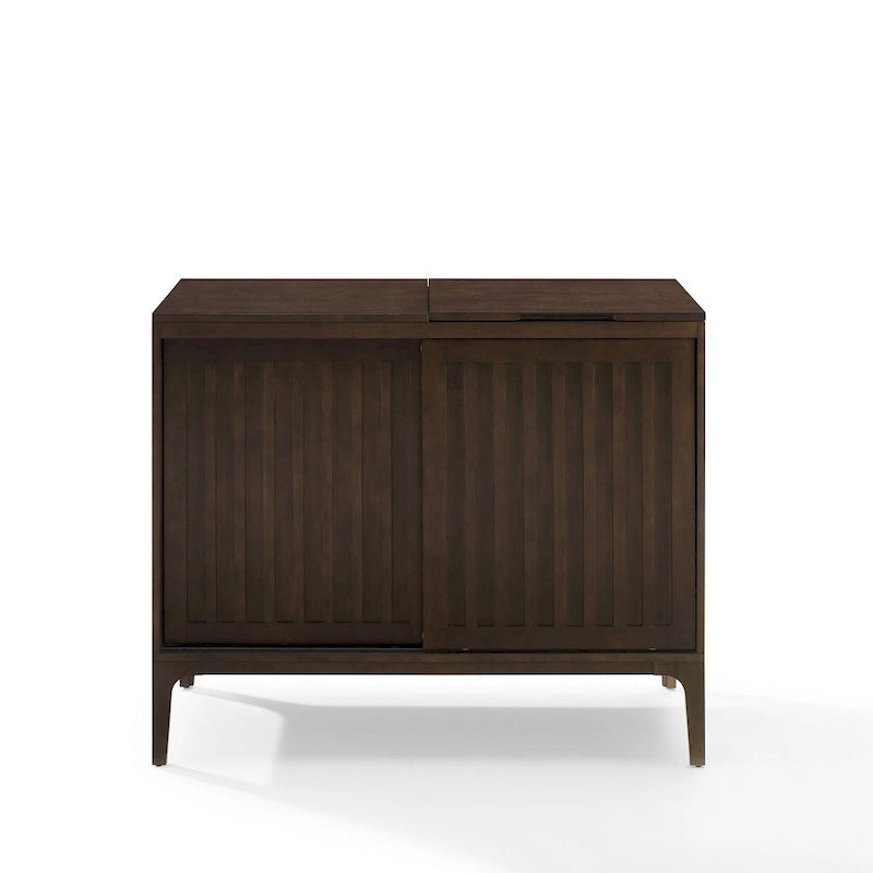 Console pour supports d'enregistrement avec portes coulissantes à lattes