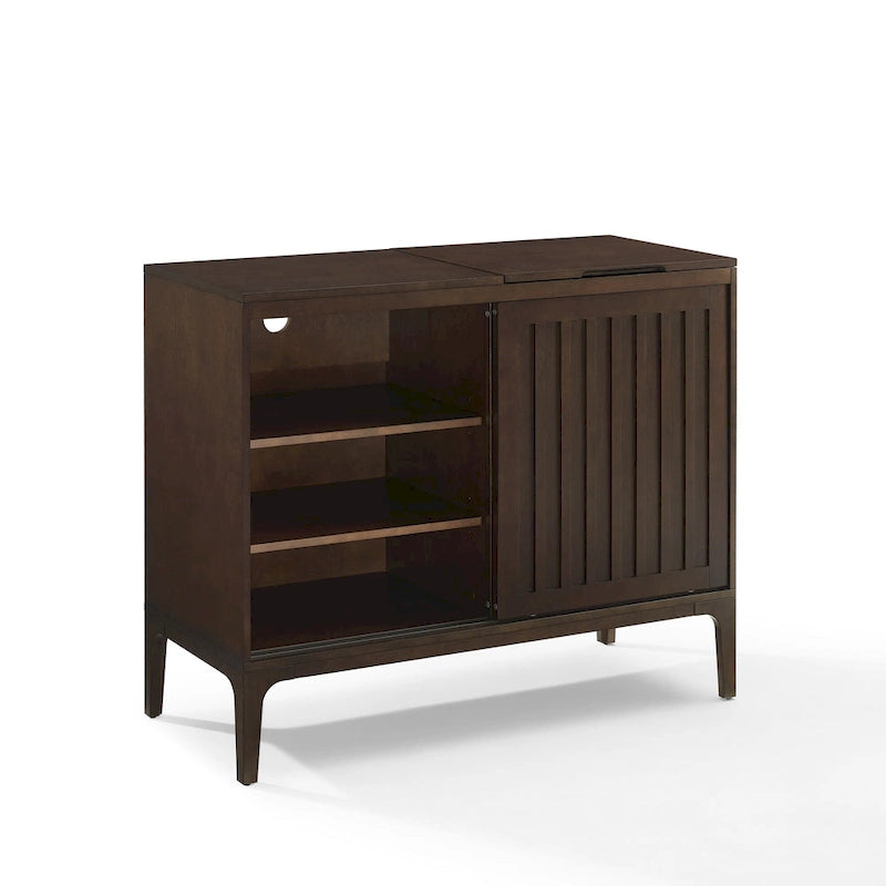 Console pour supports d'enregistrement avec portes coulissantes à lattes