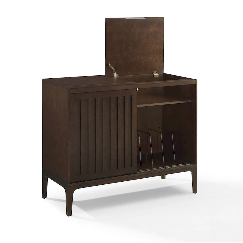 Console pour supports d'enregistrement avec portes coulissantes à lattes