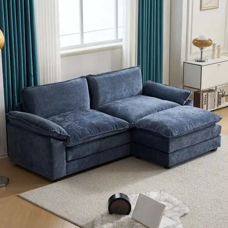 Canapé deux places en chenille avec pouf