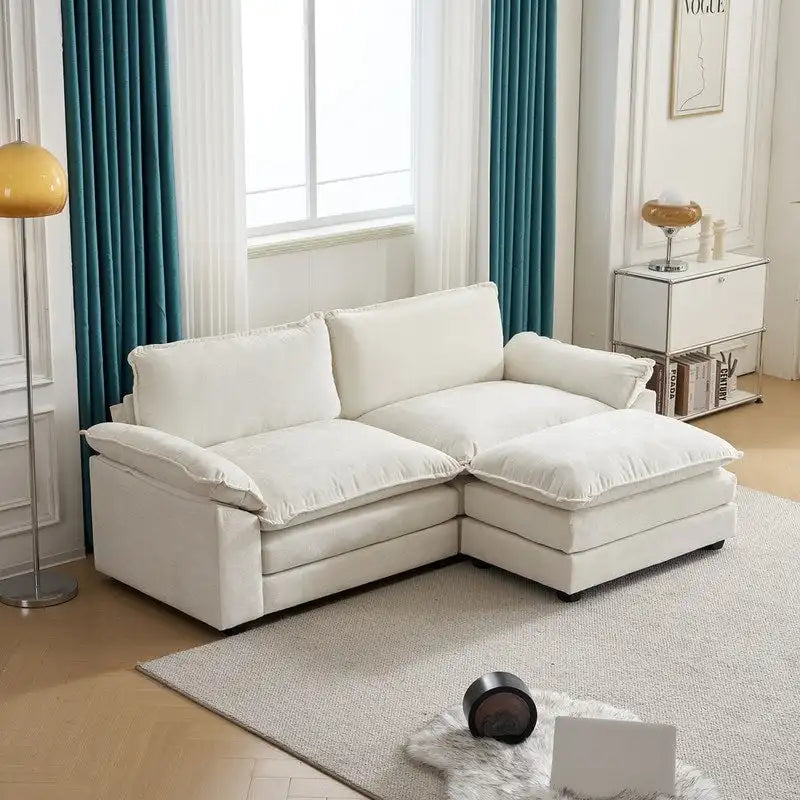 Canapé deux places en chenille avec pouf