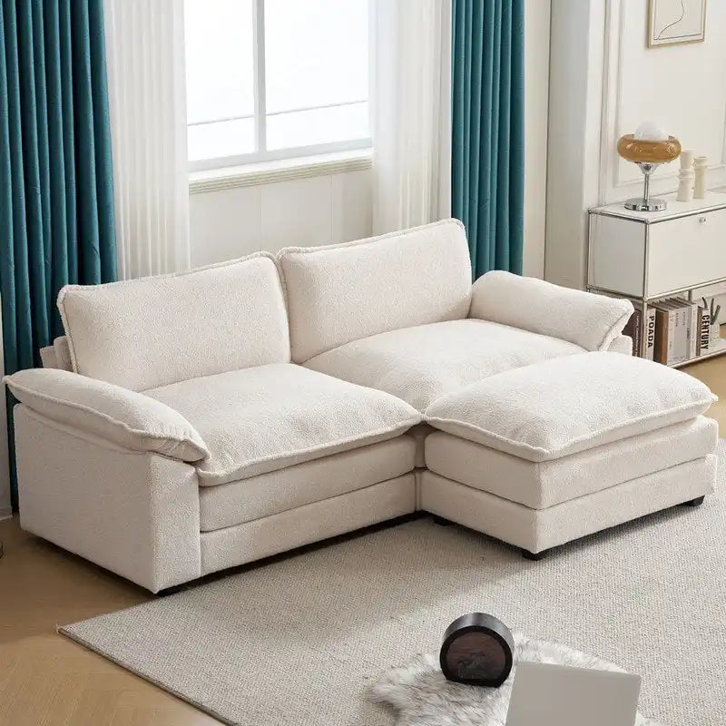 Canapé deux places en chenille avec pouf