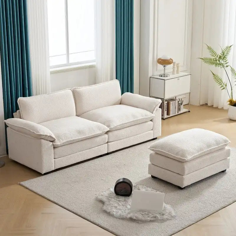Canapé deux places en chenille avec pouf