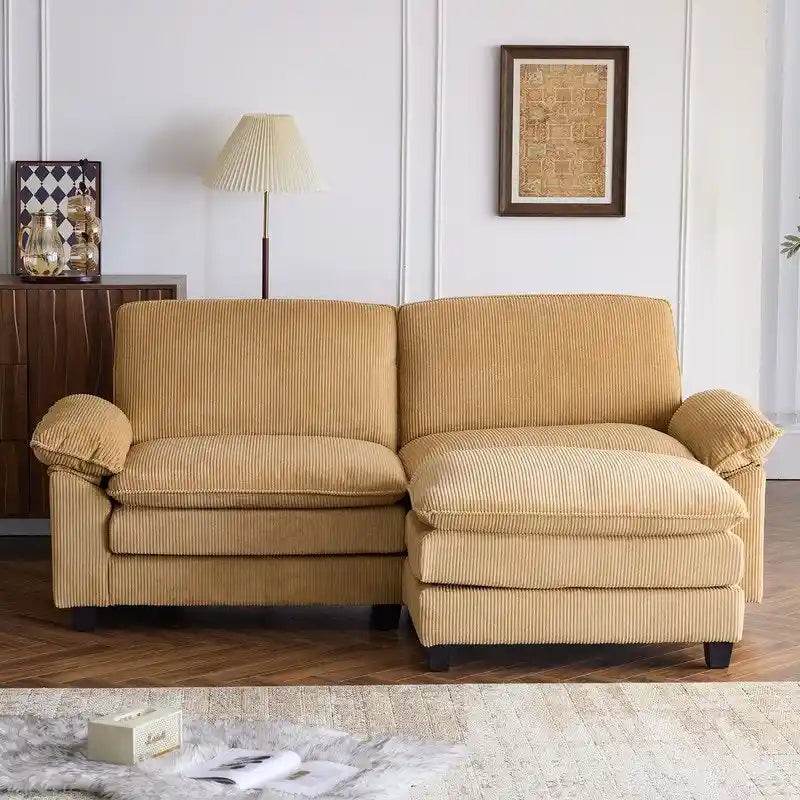 Canapé deux places en chenille avec pouf