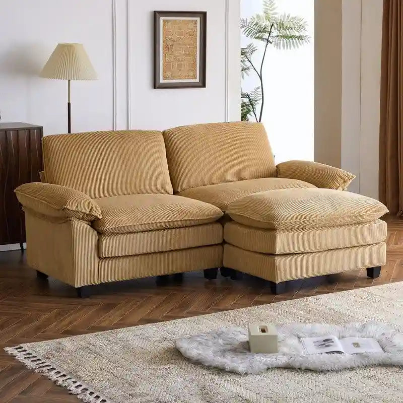 Canapé deux places en chenille avec pouf