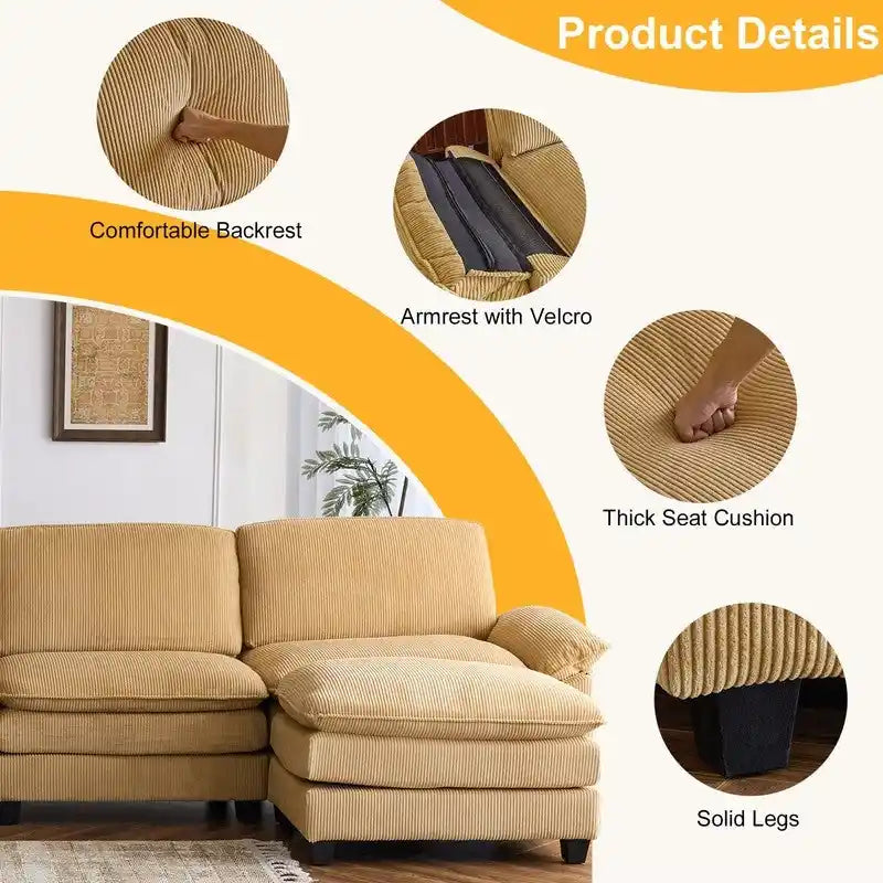 Canapé deux places en chenille avec pouf
